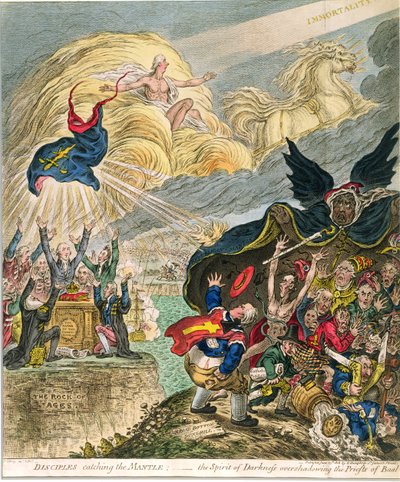 Disciples catching the Mantle: the Spirit of Darkness overshadowing the Priests of Baal by James Gillray